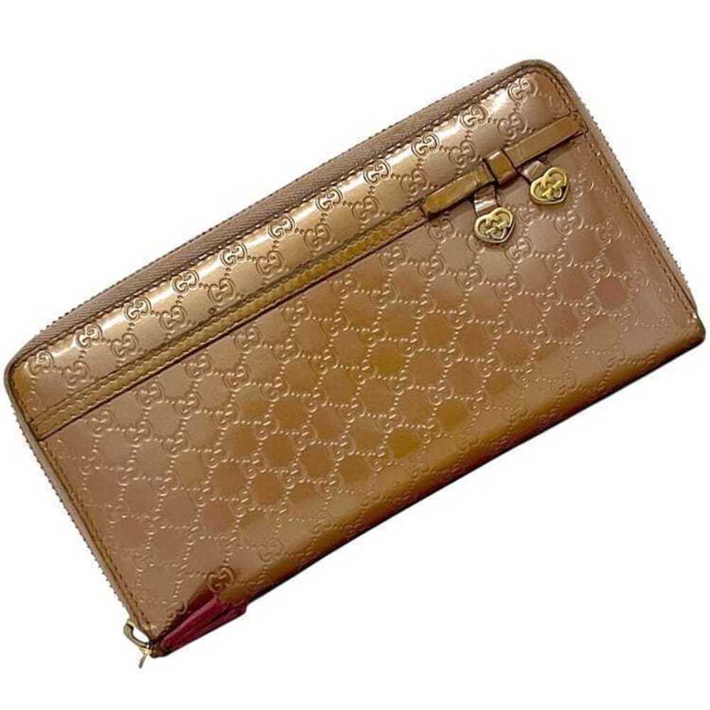 Gucci Round Zip Long Wallet Microsima Heart Leather Beige Pink